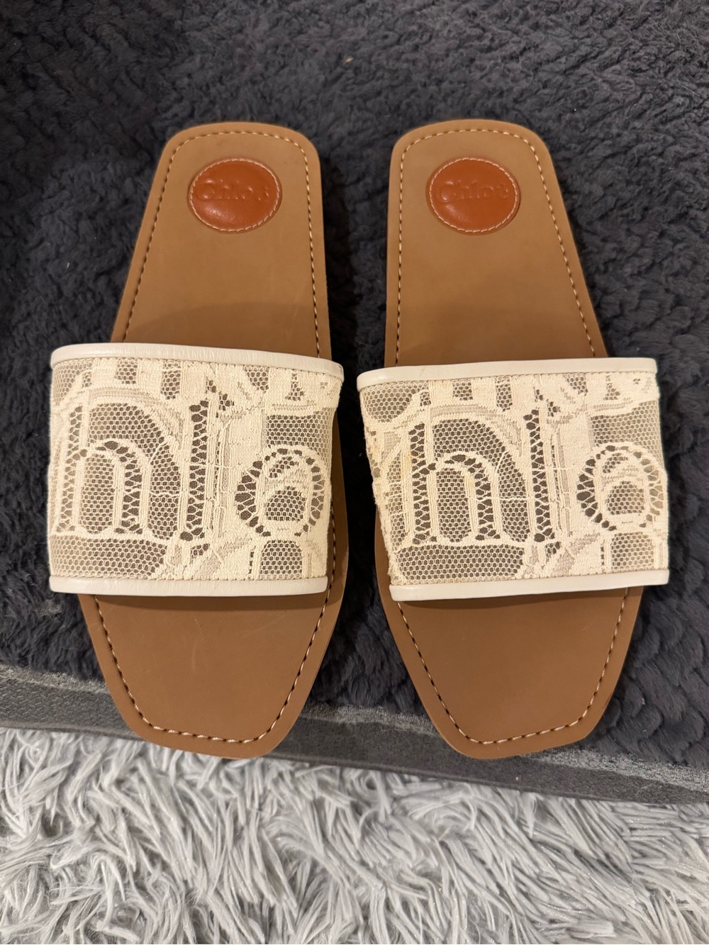 Chloé Woody Lace Logo Slides Sandals Size 40 New